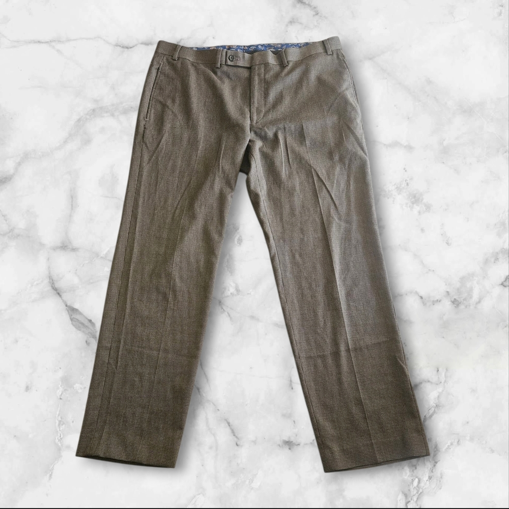 Lauren Ralph Lauren Men Dress Pant 36x30 Brown Micro Houndstooth Stretch Classic
